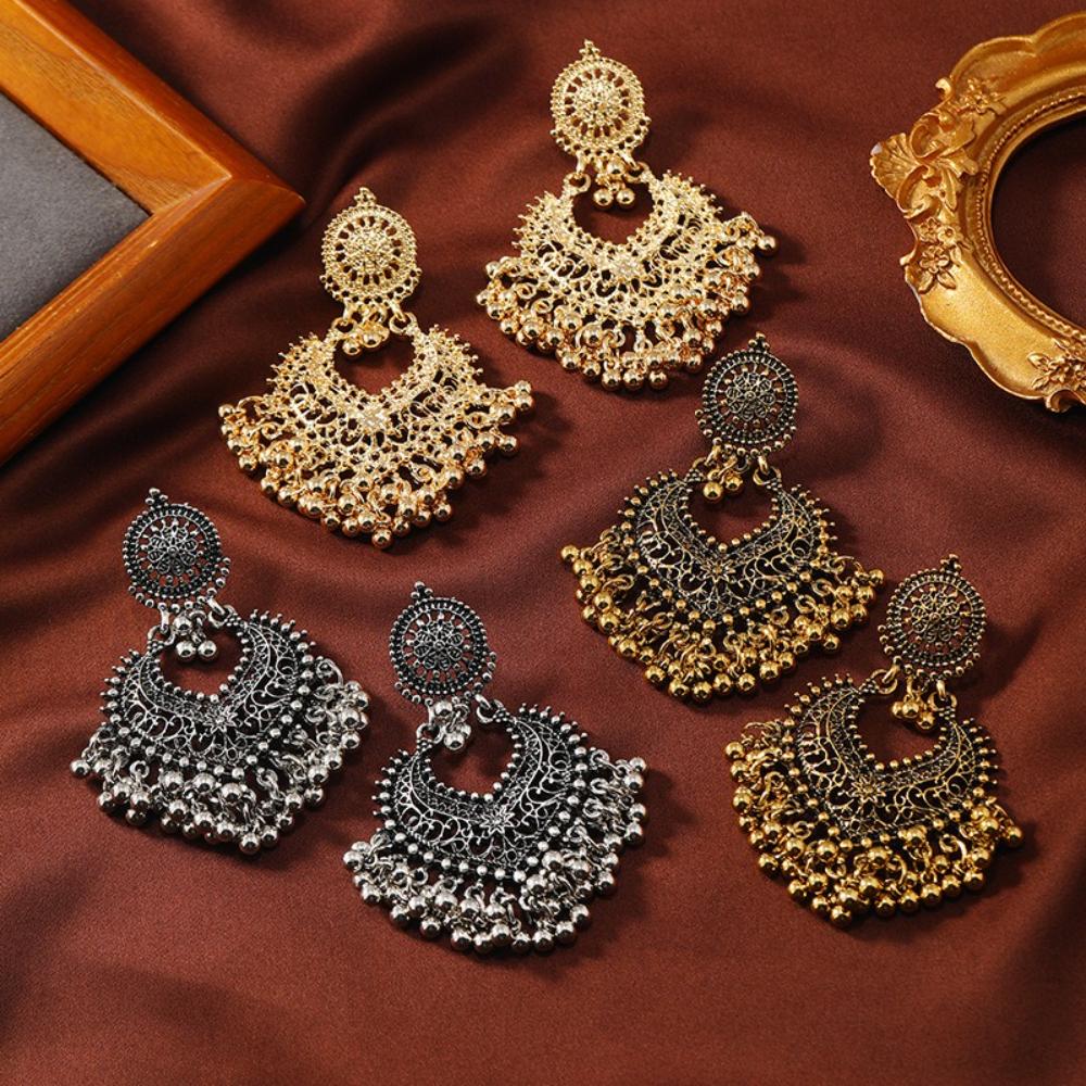 Aushöhlen Herz Hängeohrringe Lang Glocke Ethnisch Stil Weiblich Übertrieben Temperament Personalisierter Ohrring Modeschmuck