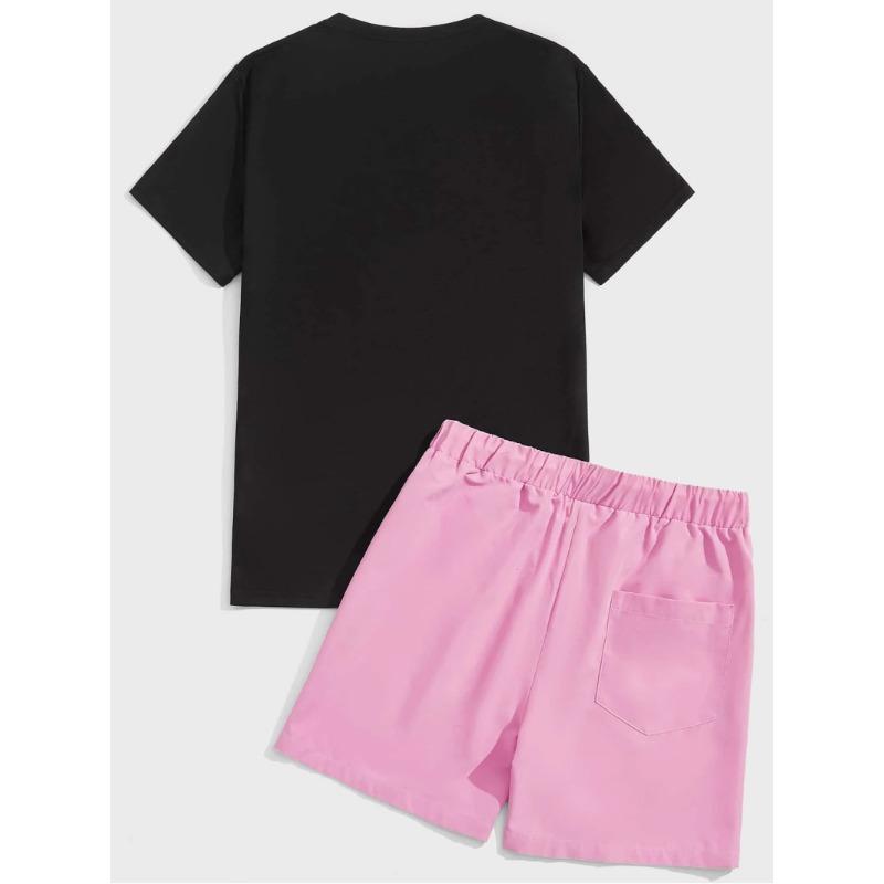 

Летний повседневный мужской комплект из двух предметов для активного отдыха с принтом «Под цветущей вишней»: футболка с круглым вырезом и шорты, повседневная одежда XL