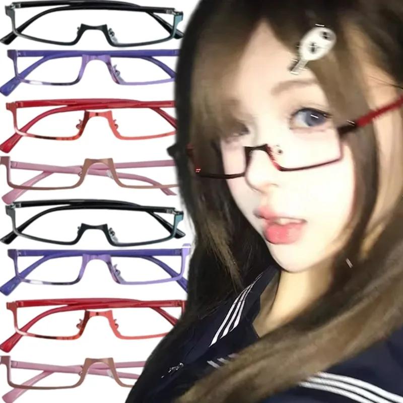1/2Pcs Y2k Japanese Half-Frame Glasses Women Cosplay Red Black INS Vintage Metal Square No Lense Decoration Eyeglasses Frame
