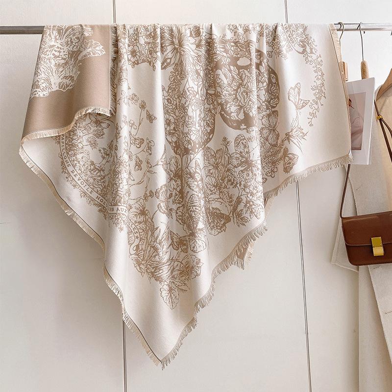 Retro Printed Butterfly Large Square Scarf Scarf Women'S High-End Gift Fashionable Versatile Outer Decoration Shawl Autumn