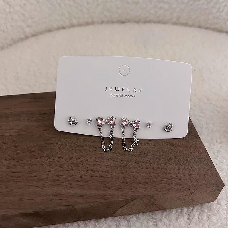 

6 шт./набор Y2K Серьги-гвоздики с бантиками, сердечками и цирконами для женщин, девушек, модные серьги-пирсинги со звездами и луной, милые крутые украшения, подарок для вечеринки