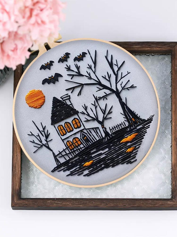4 Pack Stamped Cross Stitch Kits with Embroidery Hoop Needles Threads Instruction Embroidery Kit Cross Stitch Set for Beginners