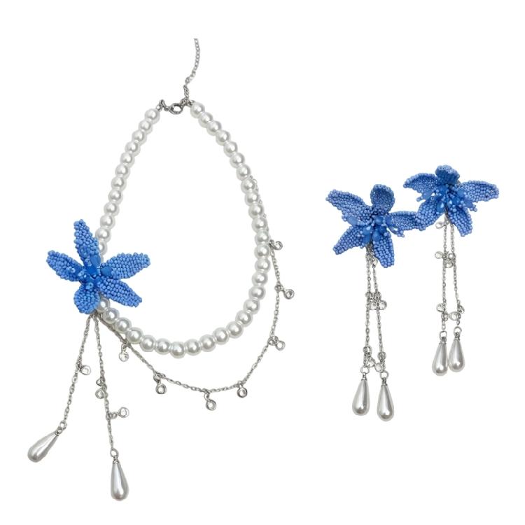 

Изящный набор бижутерии из имитации жемчуга и акрила, подходящий для свитеров с высоким воротником 1 синий