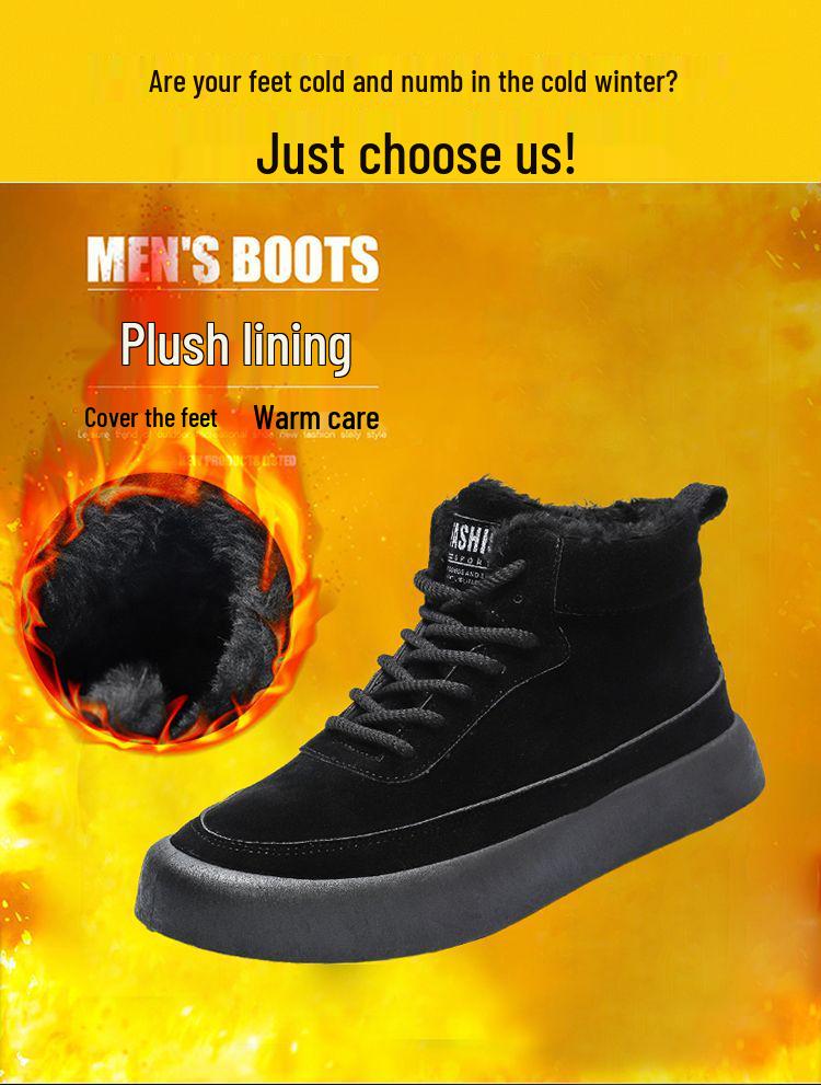 Men's High-Top Cotton Snow Boots - Winter 2025, Thick-Soled, Height-Boosting, Cozy Velvet-Lined, Warm Casual Sneakers in Plus Sizes.