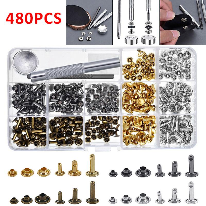 

PDTO Новый 480pcs DIY Кожа Ремесленная заклепка Двойной колпачок Трубчатый металлический набор инструментов для ремонта шпилек