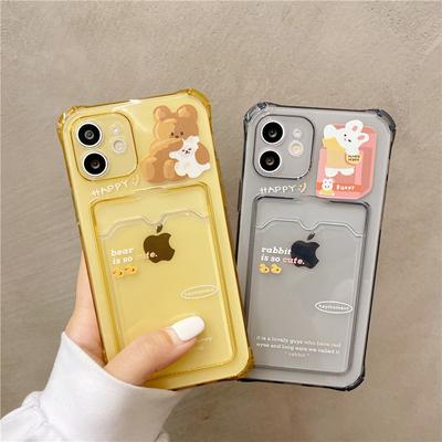 Cute Bear Cartoon Rabbit Card Holder Wallet Phone Case For Iphone 11 12 13 Pro Xs Max Xr 7 8 Plus Soft Tpu Shockproof Case Cover