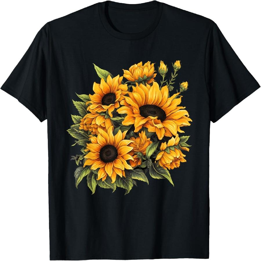 Желтый Подсолнух Милый летний Подсолнухи Цветочный Позитив Футболка XXXXXL чёрный