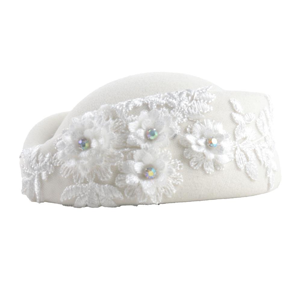 Felt Turban Hat Vintage Rhinestone Flower Church Beret Hats Women Stewardess Party Cosplay Cap Costume Accessory
