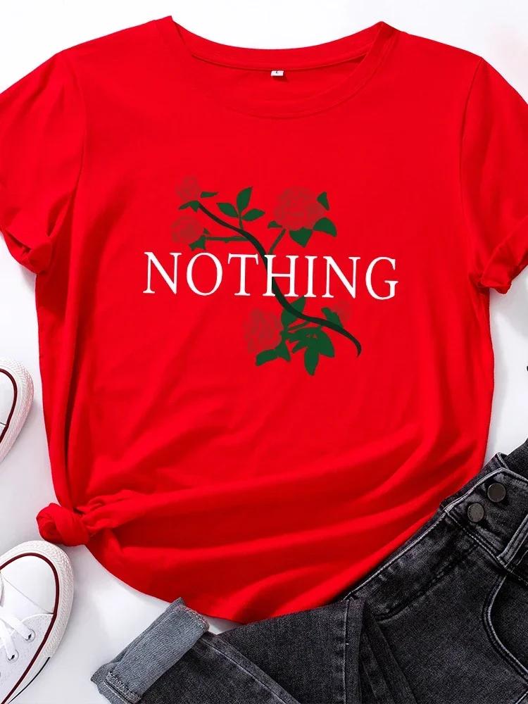 Nothing Rose Print T Shirt Women Short Sleeve O Neck Loose Tshirt Summer Women Causal Tee Shirt Tops Camisetas Mujer