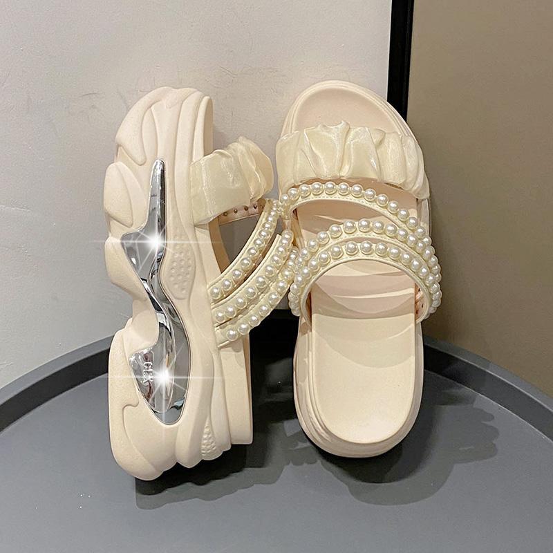 Fashion Platform Bling Sandals Women Summer Breathable Wedges High Heels Ladies String Bead Beach Slippers Chunky Shoes Sandalias Mujer