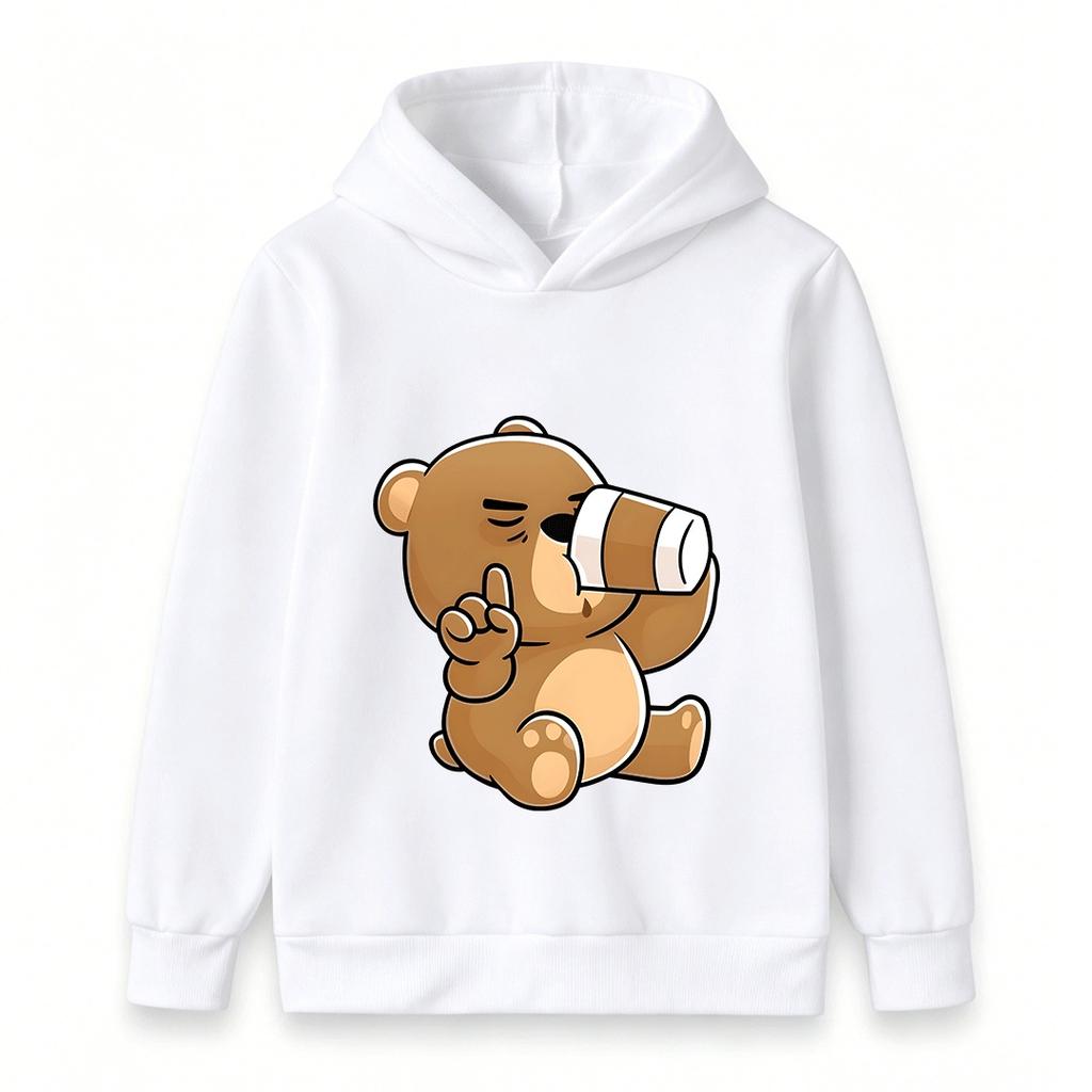 Cartoon Brown Bear Telescope Print Kids Unisex Hooded Sweatshirt Casual Soft Long Sleeve Pullover for Boys Girls