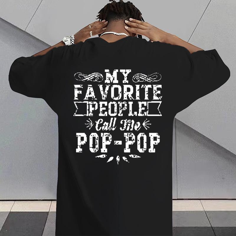Men Crew Neck Pop Pop Grandpa Back Print Short Sleeve Cotton Tee Casual Summer Streetwear Loose
