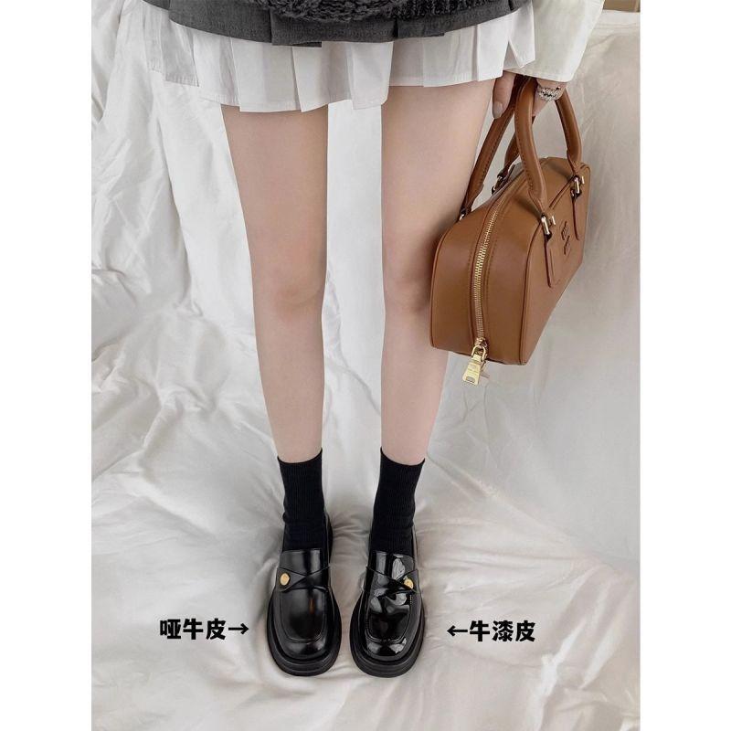 [Luo Fansen] thick-soled thick-heeled gold-buckled small leather shoes for women's 2025 spring and autumn new square-headed small gold coin loafers