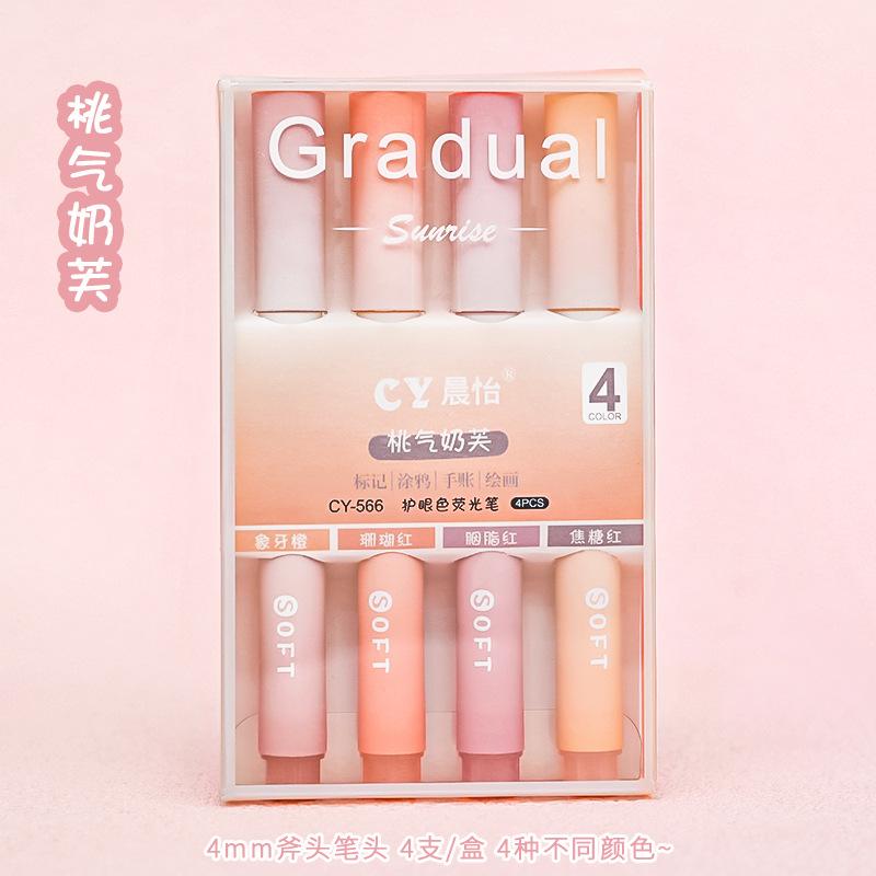Gradient Eye School Protection Color Oblique Head Highlighter Student Notebook  Pen Large Capacity Set 4 Pack Marker  Wholesale