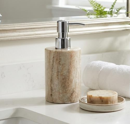 KLEO Soap/Lotion Dispenser - Luxury Bathroom Accessory, Marble, Bath Accessory, Lotion Dispenser (Brown) Brown