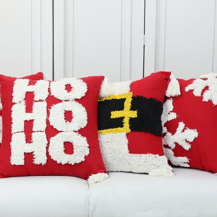 Christmas Tufed Pillow Cover Cotton Embroidered Couch Living Room Bedroom