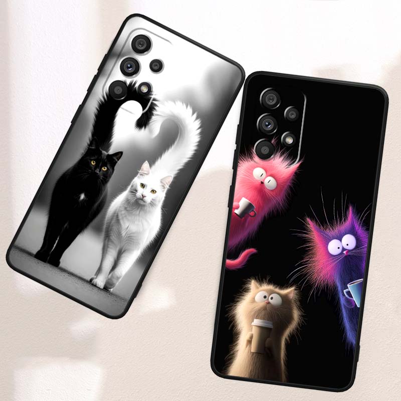 Anime cartoon cat illustration For Samsung A73 A72 A71 A55 A54 A53 A52 A51 A13 A22 A16 A15 A12 A14 A26 A07 5G Black Phone Case
