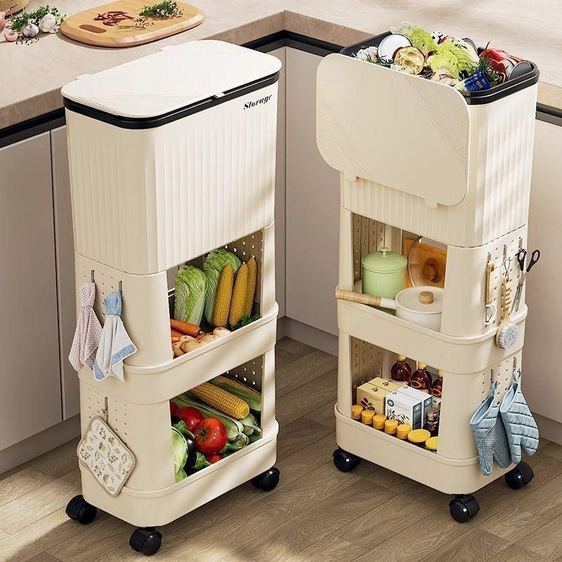 Kitchen Trash Cans Multi Functional Large Capacity Trash Bins Litter Bins Recycling Kitchen Food Waste Disposal with Wheels