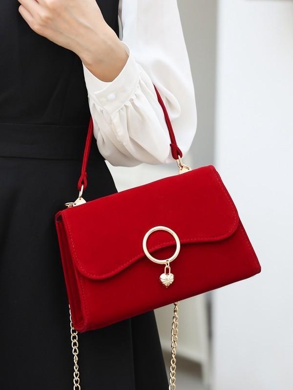 Red Crossbody Handbag With Pu Material And Smartphone Pocket For Daily Use