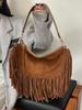 2025 Fall/Winter Tassel Leather Saddle Handbag - Vintage, Large Capacity, Commuter Crossbody