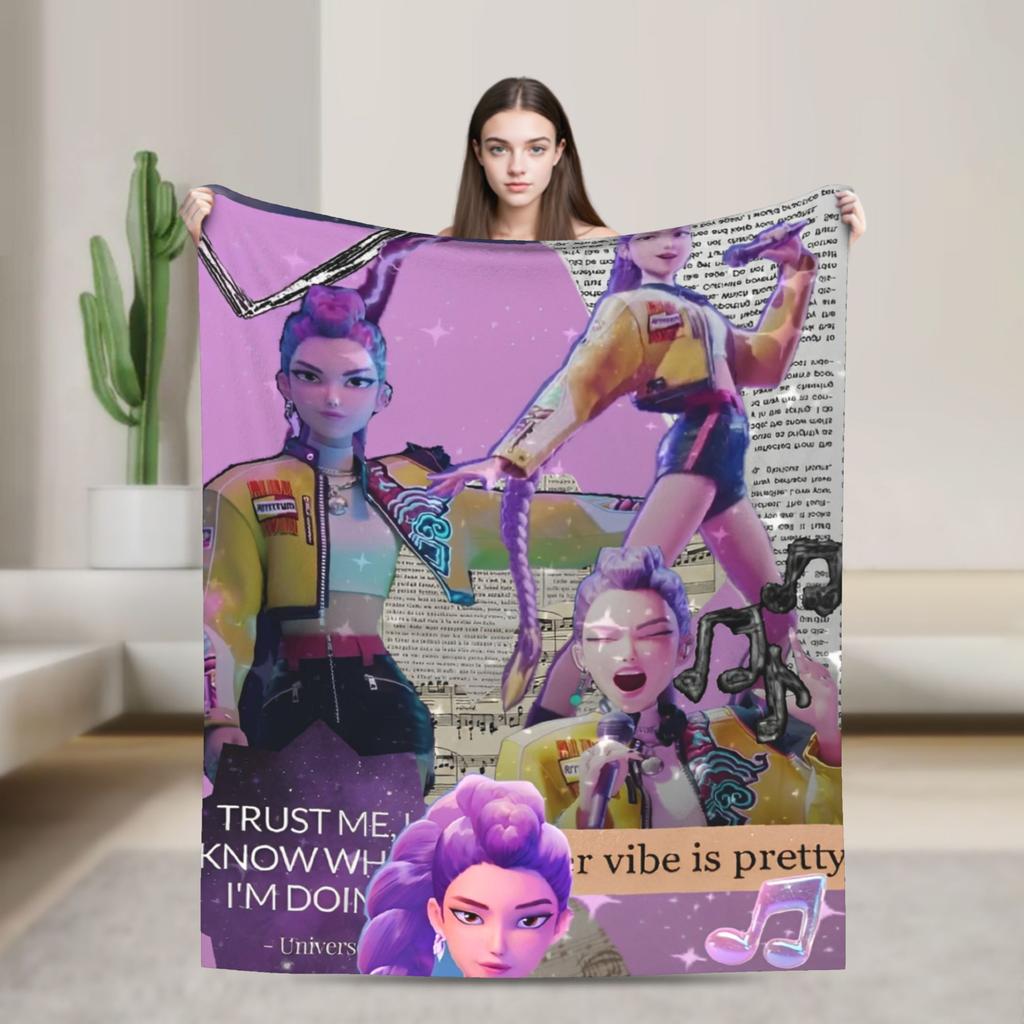 Kpop Demons Huntrix Hunters Flannel Blankets Rumi Mira Joey Creative Throw Blanket for Bedspread 125*100cm Rug Piece Soft