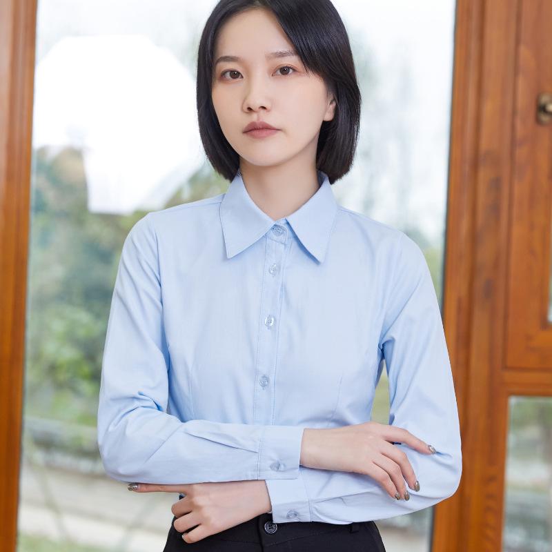 New Women's Spring & Summer White Long-Sleeve Professional Shirts In Plus Sizes