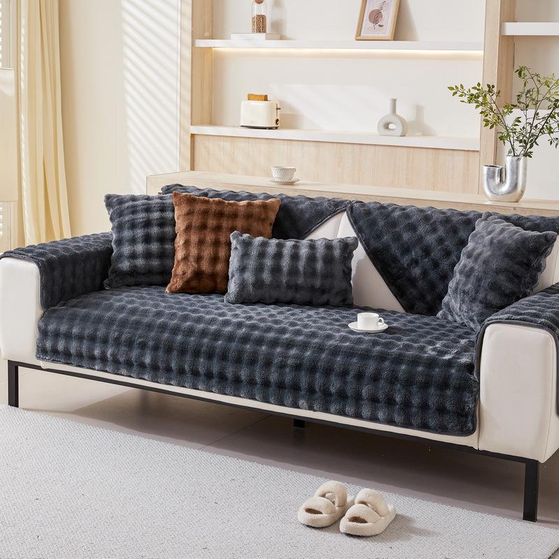 Rabbit Plush Sofa Cushion Winter Thickened Plush Fur Cover  New Winter Cream Wind Warm Cover Cloth Towel