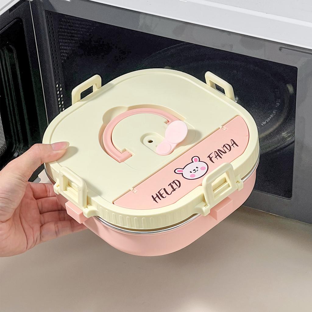 850/900Ml 304 Stainless Steel Lunch Container With Tableware Portable Divided Lunch Box For Kids Leak Proof Microwave Bento Box