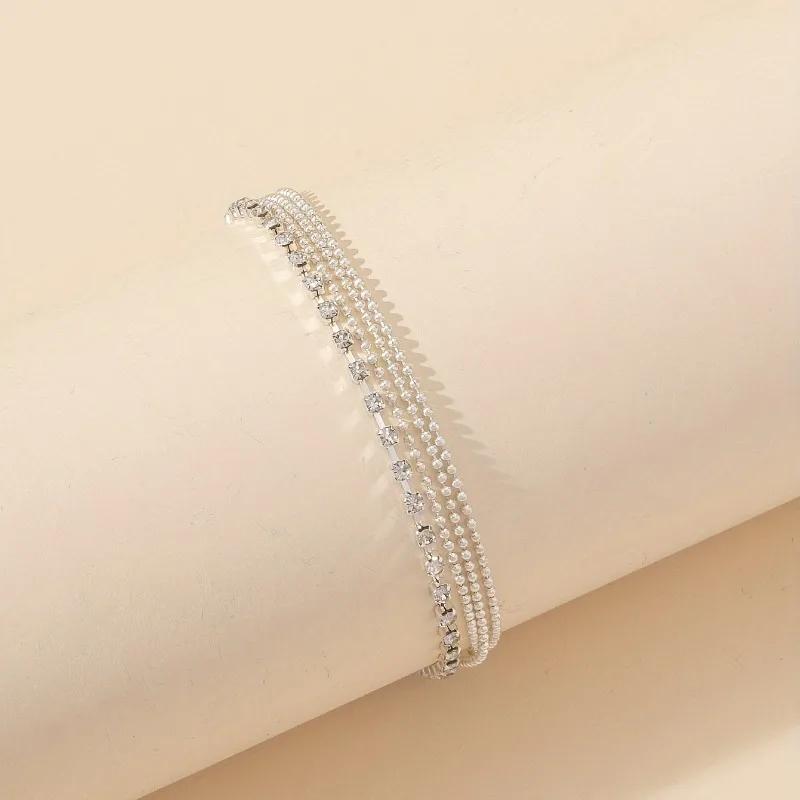 1-piece Bohemian style 3-layer ankle bracelet with sparkling Rhinestone, women's vintage multi strand ankle accessory