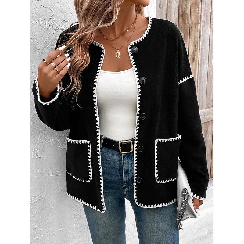 New Autumn and Winter Women's Loose Color Matching Polar Fleece Jacket for Women Knitted Cardigan