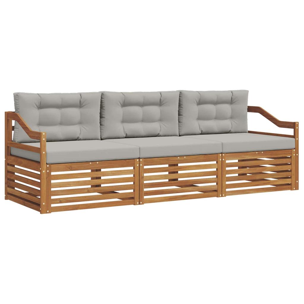Outdoor Sofa Set with Cushions 3 Pcs Natural and Light Grey