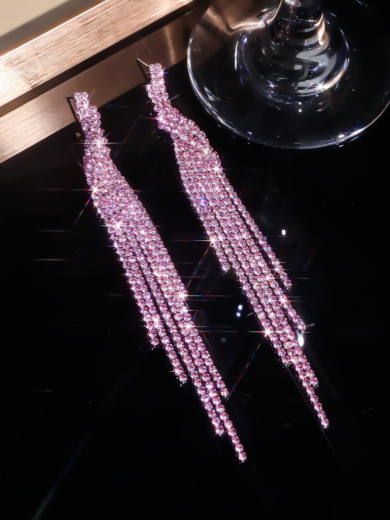 Temperament black full diamond long fringed earrings