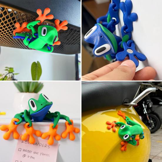 Magnetic 3D Printed Frog Toy Movable Joints Frog Fridge Magnet Articulated Animal Figurine Home Office Computer Monitor Decoration
