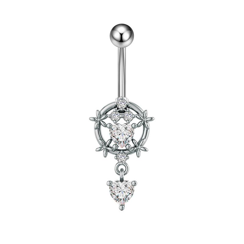 Heart Flower Long Pendant Belly Button Ring For Women Girls Body Piercing Belly Ring Stainless Steel Belly Button Ring