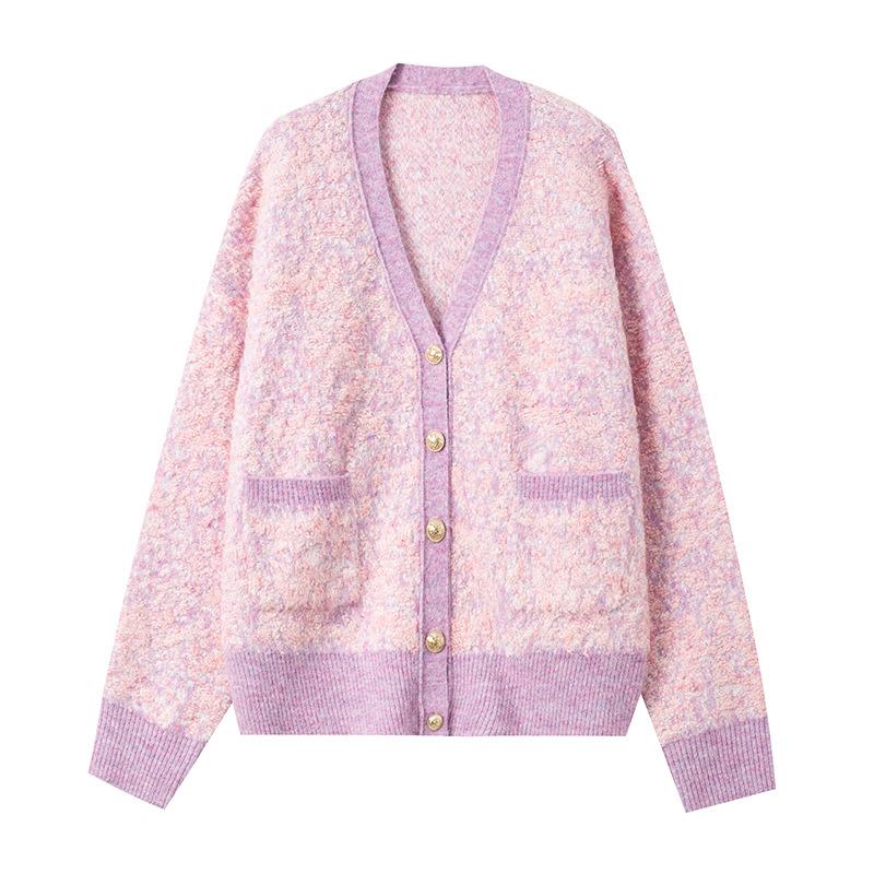 

Осень новый большой вырез шерсть альпака свободный свитер ленивый стиль универсальный вязаный кардиган пальто one size fits all розовый