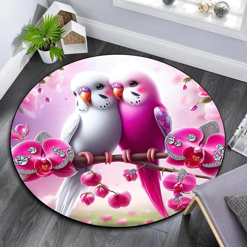 

1pc Soft, Absorbent & Non Slip Parrots in love Round Rug Soft Circle Rug for Living Room & Bedroom Decor, Chair Mats, and Unforgettable Home 80cm by 80cm