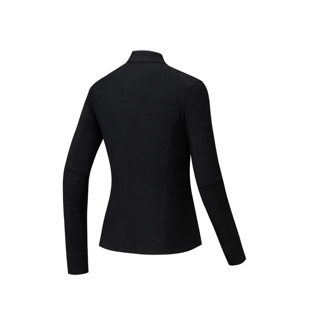 Anta Outdoor Series Comfortable Casual Versatile Slim Fit Base Layer Half-Zip Fleece Long Sleeve Women Tops Basic-Black 962546401-4