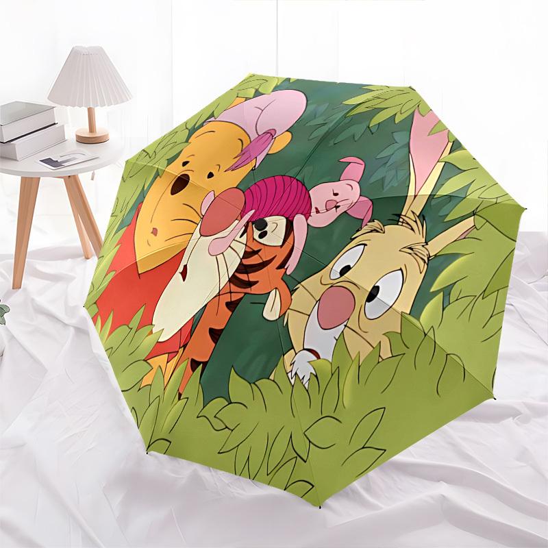 Winnie the Pooh Themed Automatic Opening and Closing Umbrella, Brightly Colored 8-rib Portable Umbrella, Suitable for Men and Women, A Perfe