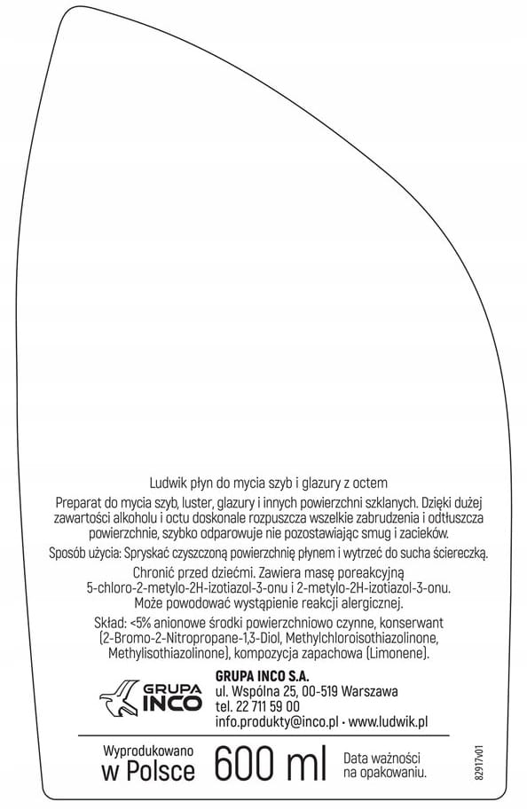 Ludwik Glass and Tile Cleaner with Vinegar 600 ml Grapefruit