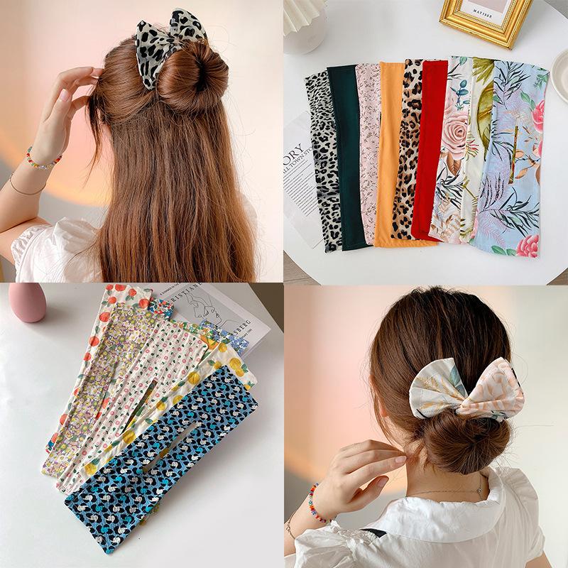 Deft Bun Hair Band Women Printed Headband Bow Donut Bun Maker DIY Hairstyle Braid Tool Ponytail Hair Twist Accessories Topknot
