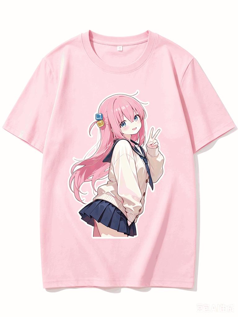2026 New Unisex Crew Neck Casual Short Sleeve T-Shirt With Bocchi The Rock Hitori Gotoh Anime Character Print
