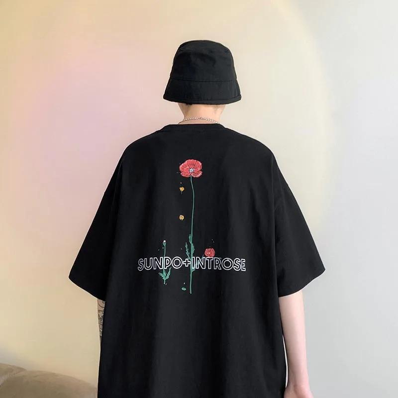 Fortschrittliches Design Rosenblumen-Druck 100% Baumwolle Herren T-Shirt Kurzarm Rundhalsausschnitt Freizeit-Tee Locker Übergroße Damenoberteile