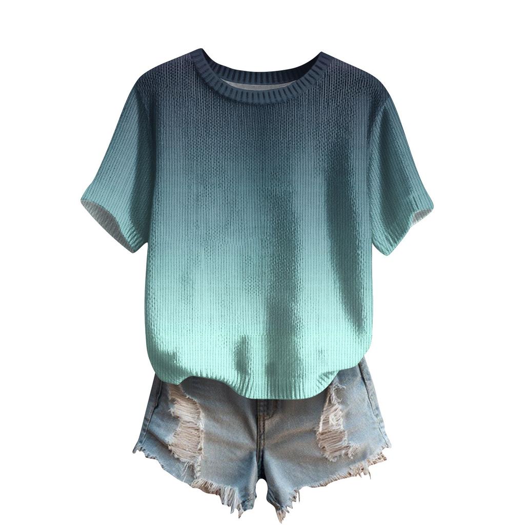 Women's Cute Sweater Knitted Fashion Casual Round-neck Short-sleeved  Cozy Print Top