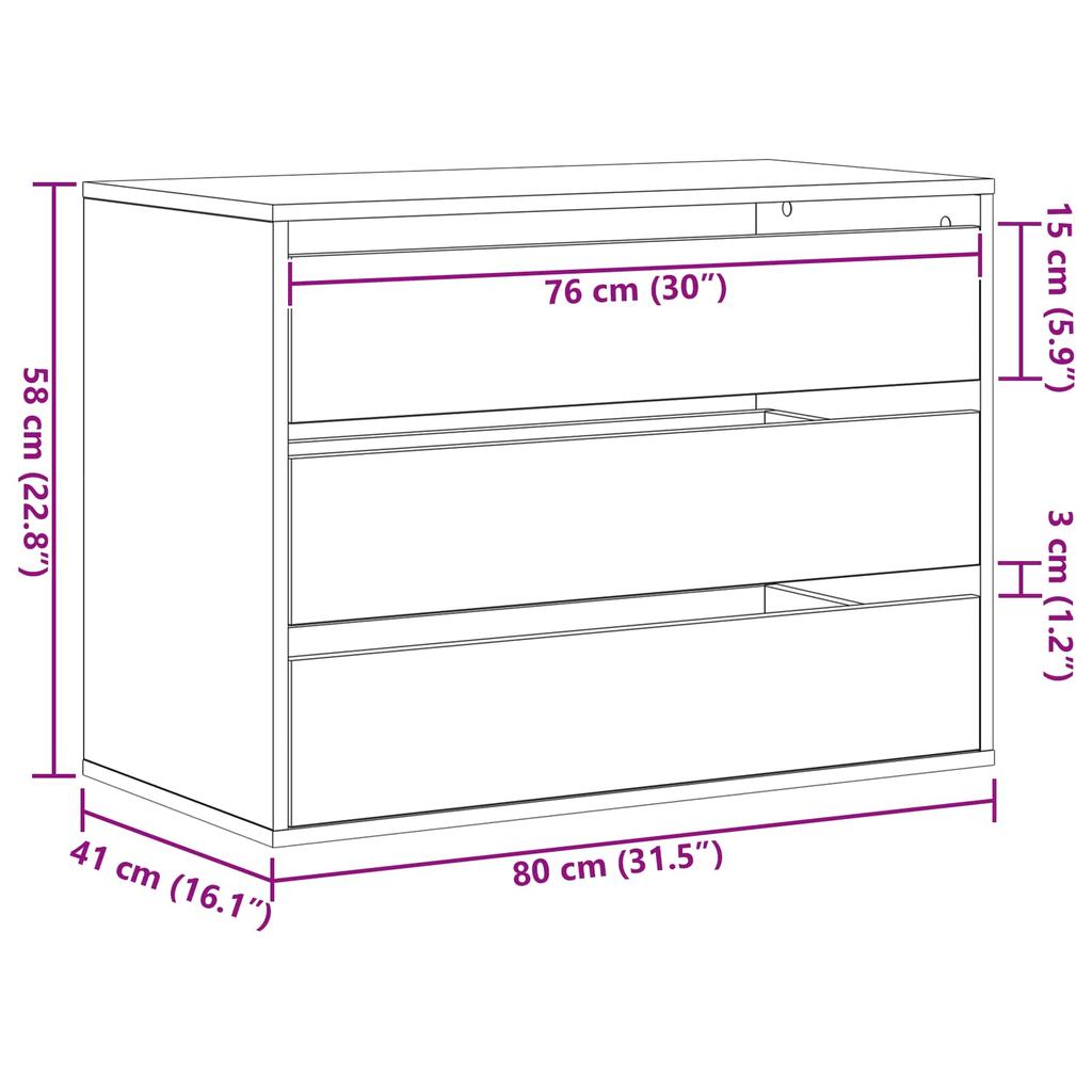 Drawer Cabinet Black 80 x 41 x 58 cm Engineered Wood