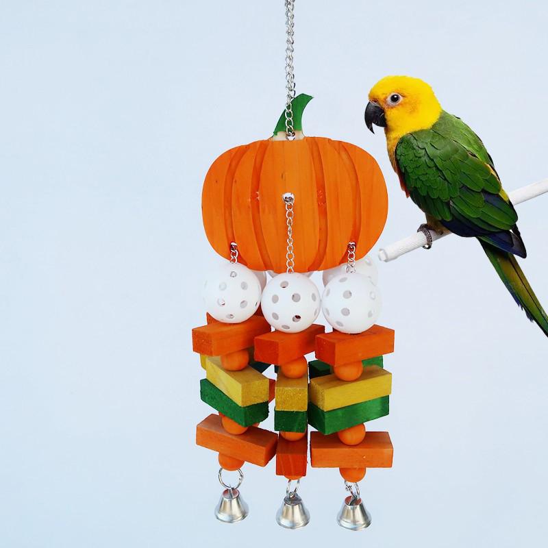 Natural Colorful Wooden Pumpkin Parrot Toys Eco-Friendly Chewing Toy for Birds Hot Selling for Parrots
