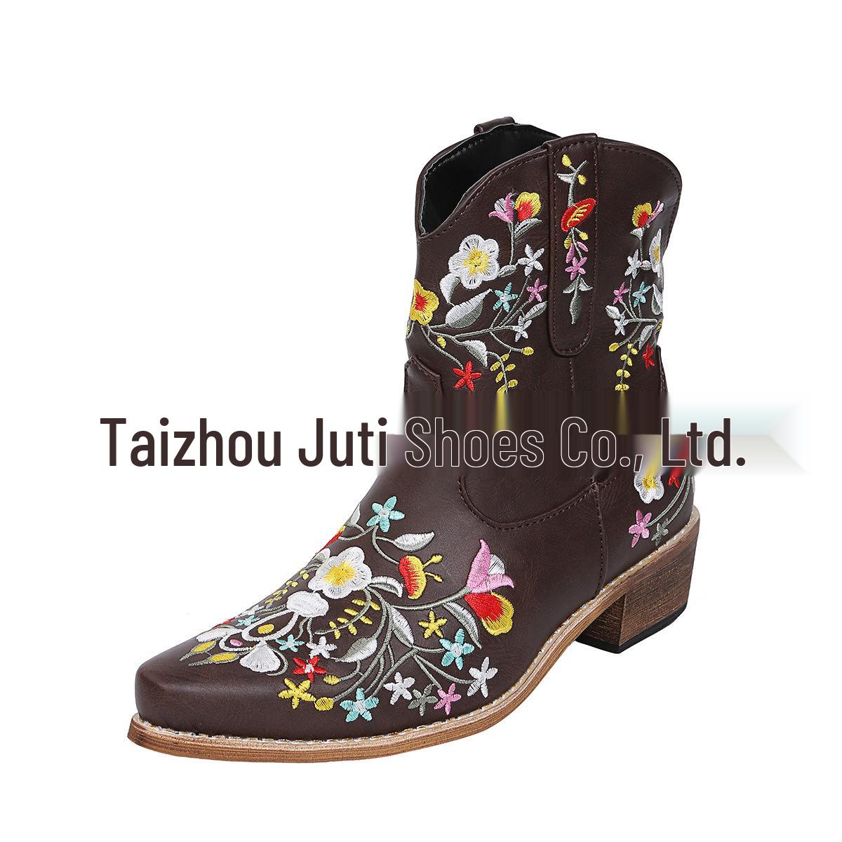 Damen Stiefeletten mit Spitze und Blumenstickerei - Herbst/Winter 2021 Kollektion 39 braun