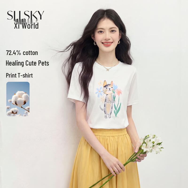 Women s Cute Cat Print Short Sleeve T-Shirt M