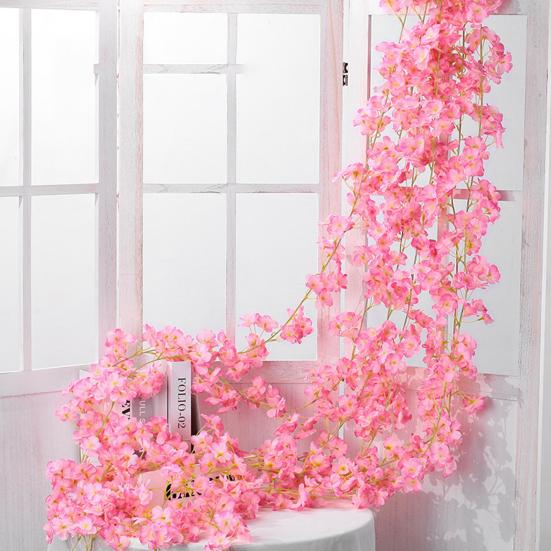 Artificial Cherry Blossom Fresh-keeping 135 Flower Head Faux Silk Flower Wall Hanging Artificial Rose Vine for Wedding