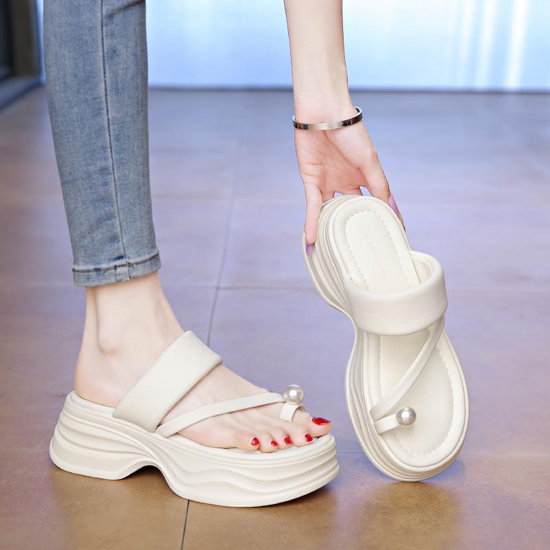 CRLAYDK Women's Flip Flops Walking Slide Sandals Summer Comfortable Slip On Wedge Straps Beach Casual Thick Sole Slippers