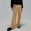 Women Pants Mid-rise Solid Color Sparkling Sequins Casual Trousers Wide Leg Stage Dance Pants